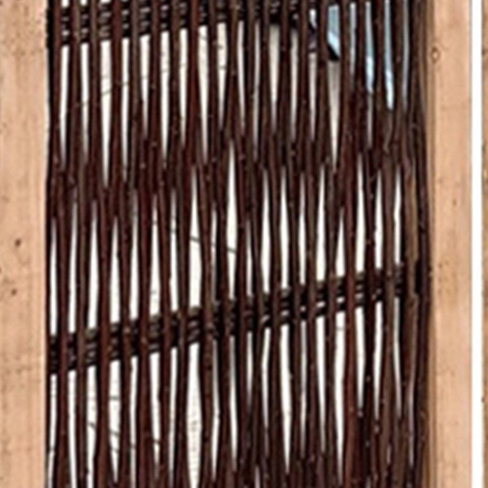 Transitional 3 Panel Wooden Screen with Weaved Design, Brown - BM220179