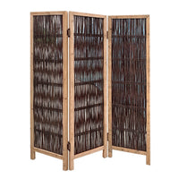 Transitional 3 Panel Wooden Screen with Weaved Design, Brown - BM220179