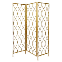 3 Panel Metal Frame Screen with Twisted Oval Design, Gold - BM220188