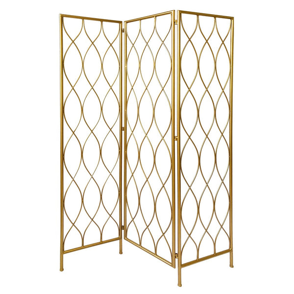 3 Panel Metal Frame Screen with Twisted Oval Design, Gold - BM220188