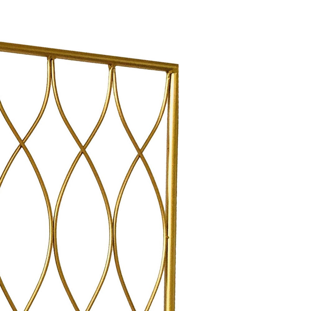 3 Panel Metal Frame Screen with Twisted Oval Design, Gold - BM220188