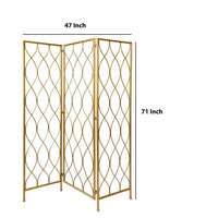 3 Panel Metal Frame Screen with Twisted Oval Design, Gold - BM220188