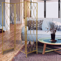 3 Panel Metal Frame Screen with Twisted Oval Design, Gold - BM220188