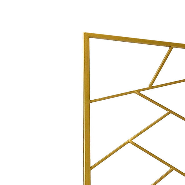 3 Panel Metal Frame Screen with Lattice Cut Out Design, Gold - BM220189