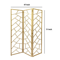 3 Panel Metal Frame Screen with Lattice Cut Out Design, Gold - BM220189
