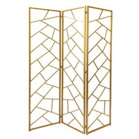 3 Panel Metal Frame Screen with Lattice Cut Out Design, Gold - BM220189