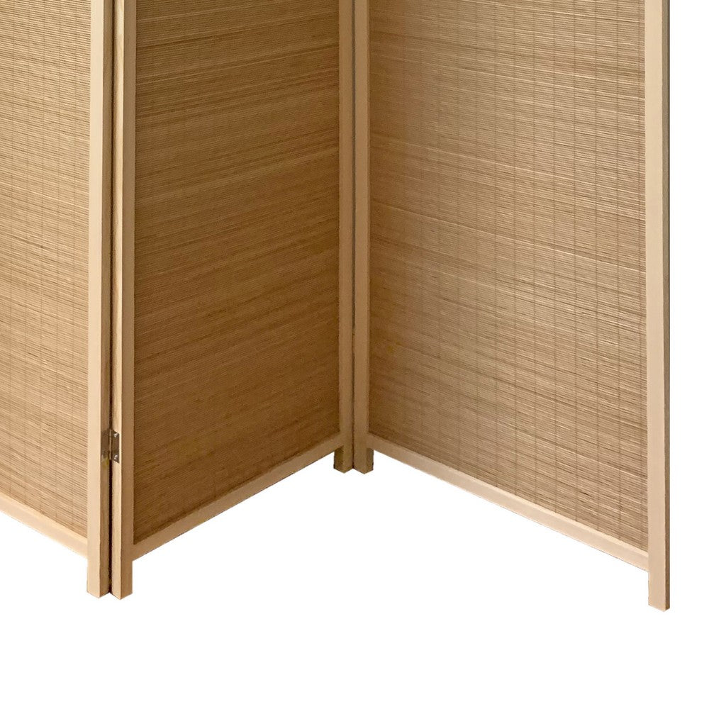 4 Panel Bamboo Shade Roll Room Divider, Natural Brown - BM220192