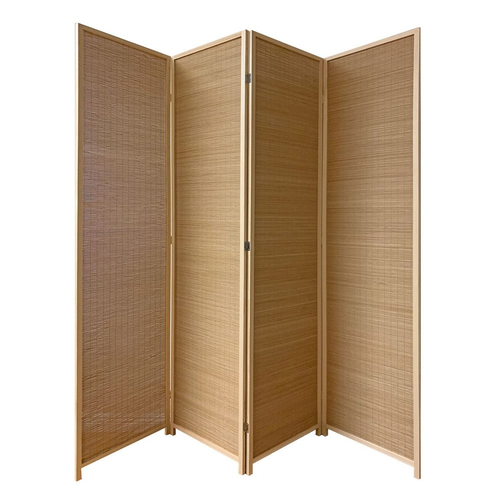 4 Panel Bamboo Shade Roll Room Divider, Natural Brown - BM220192