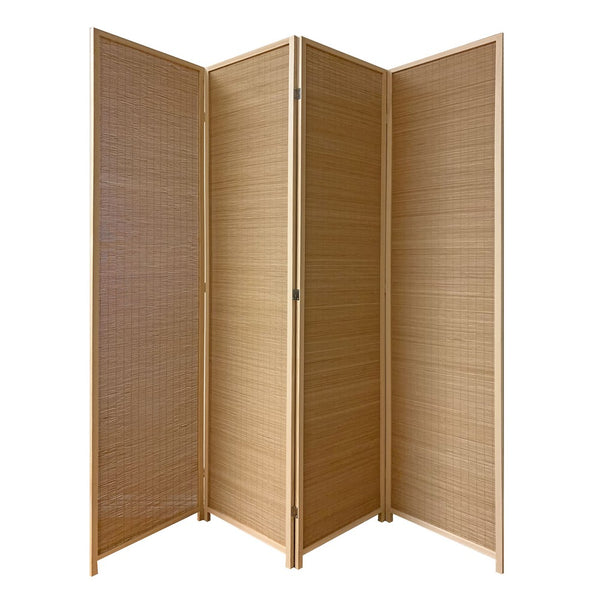 4 Panel Bamboo Shade Roll Room Divider, Natural Brown - BM220192