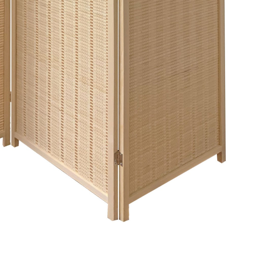 3 Panel Bamboo Shade Roll Room Divider, Beige - BM220193
