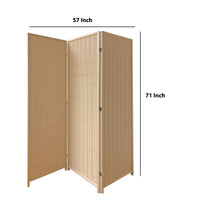 3 Panel Bamboo Shade Roll Room Divider, Beige - BM220193