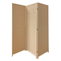 3 Panel Bamboo Shade Roll Room Divider, Beige - BM220193