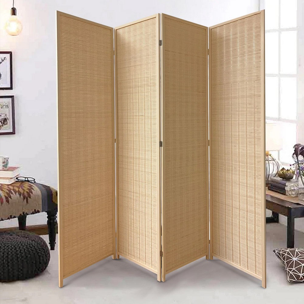 4 Panel Bamboo Shade Roll Room Divider, Beige - BM220194