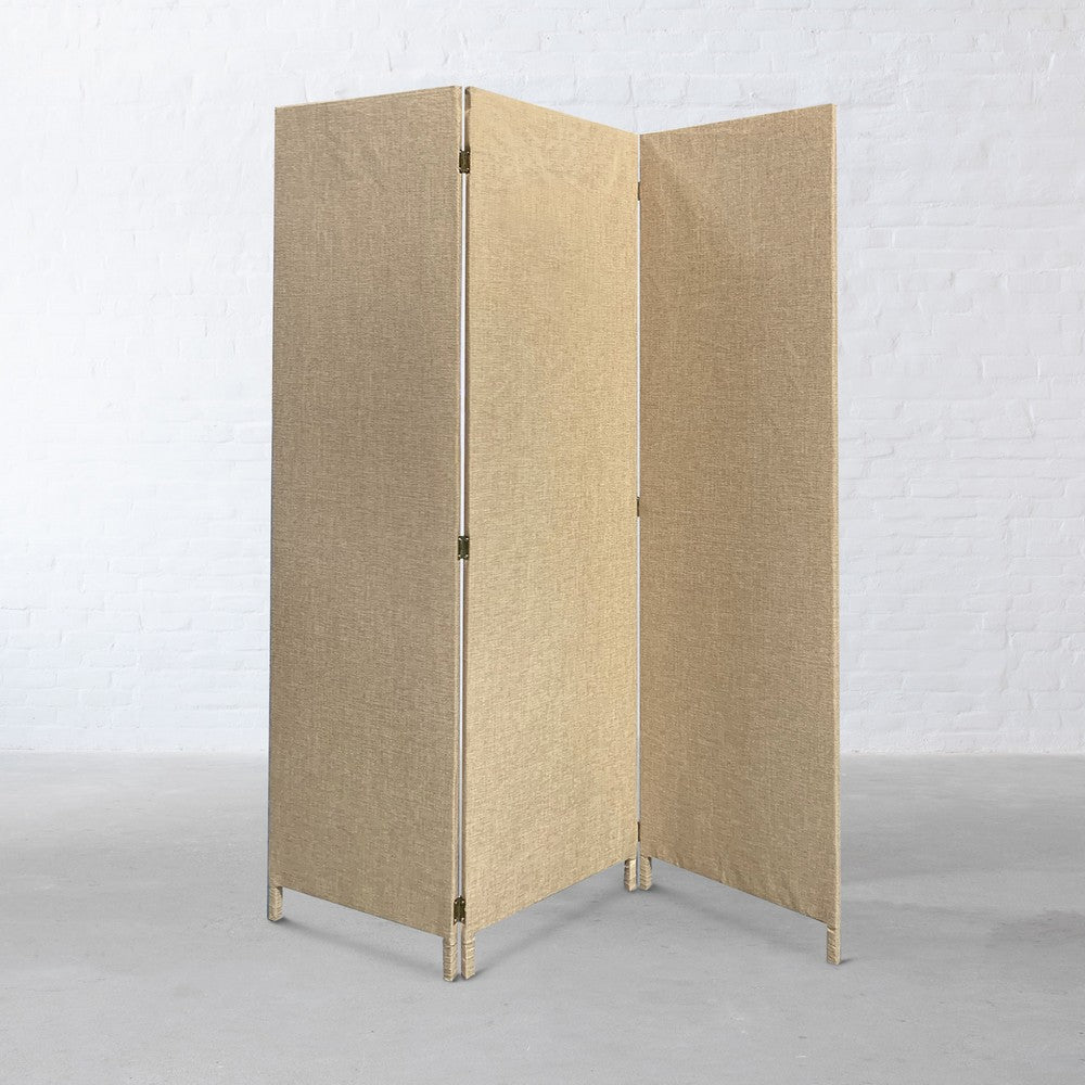 3 Panel Fabric Upholstered Wooden Screen with Straight Legs, Beige - BM220196