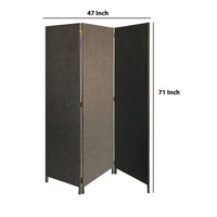71 Inch Panel Screen Divider, Upholstered, 3 Panel, Hinges, Gray - BM220197