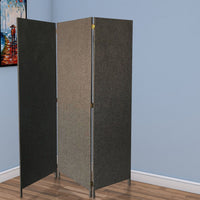 71 Inch Panel Screen Divider, Upholstered, 3 Panel, Hinges, Gray - BM220197