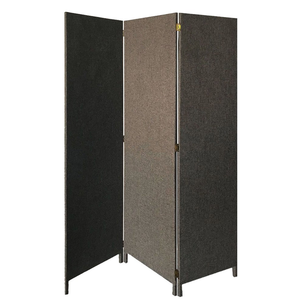 71 Inch Panel Screen Divider, Upholstered, 3 Panel, Hinges, Gray - BM220197