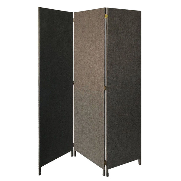 71 Inch Panel Screen Divider, Upholstered, 3 Panel, Hinges, Gray - BM220197