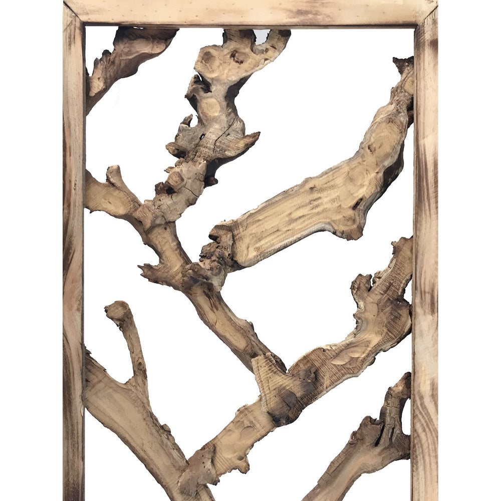 72 Inch 3 Panel Screen Divider, Rustic, Mulberry Branch Design, Brown - BM220198