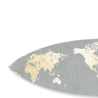 Wooden Surfboard Wall Art with World Map Print, Gray and White - BM220210