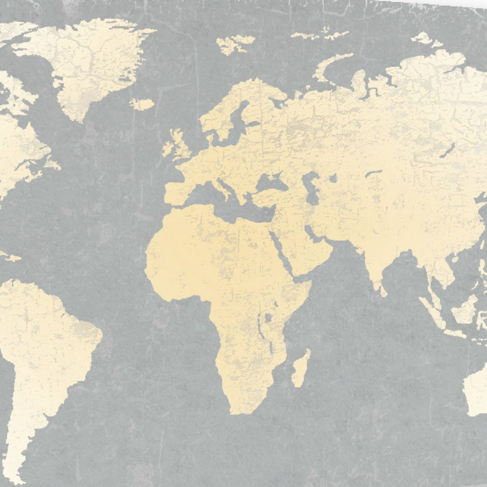 Wooden Surfboard Wall Art with World Map Print, Gray and White - BM220210