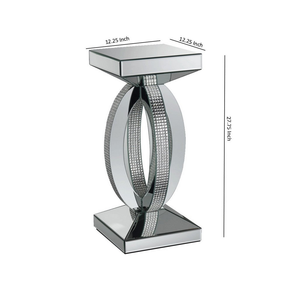 Square Wooden End Table with Curved Body and Rhinestone Accents, Silver - BM220236