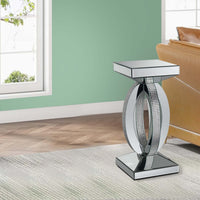 Square Wooden End Table with Curved Body and Rhinestone Accents, Silver - BM220236