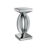 Square Wooden End Table with Curved Body and Rhinestone Accents, Silver - BM220236