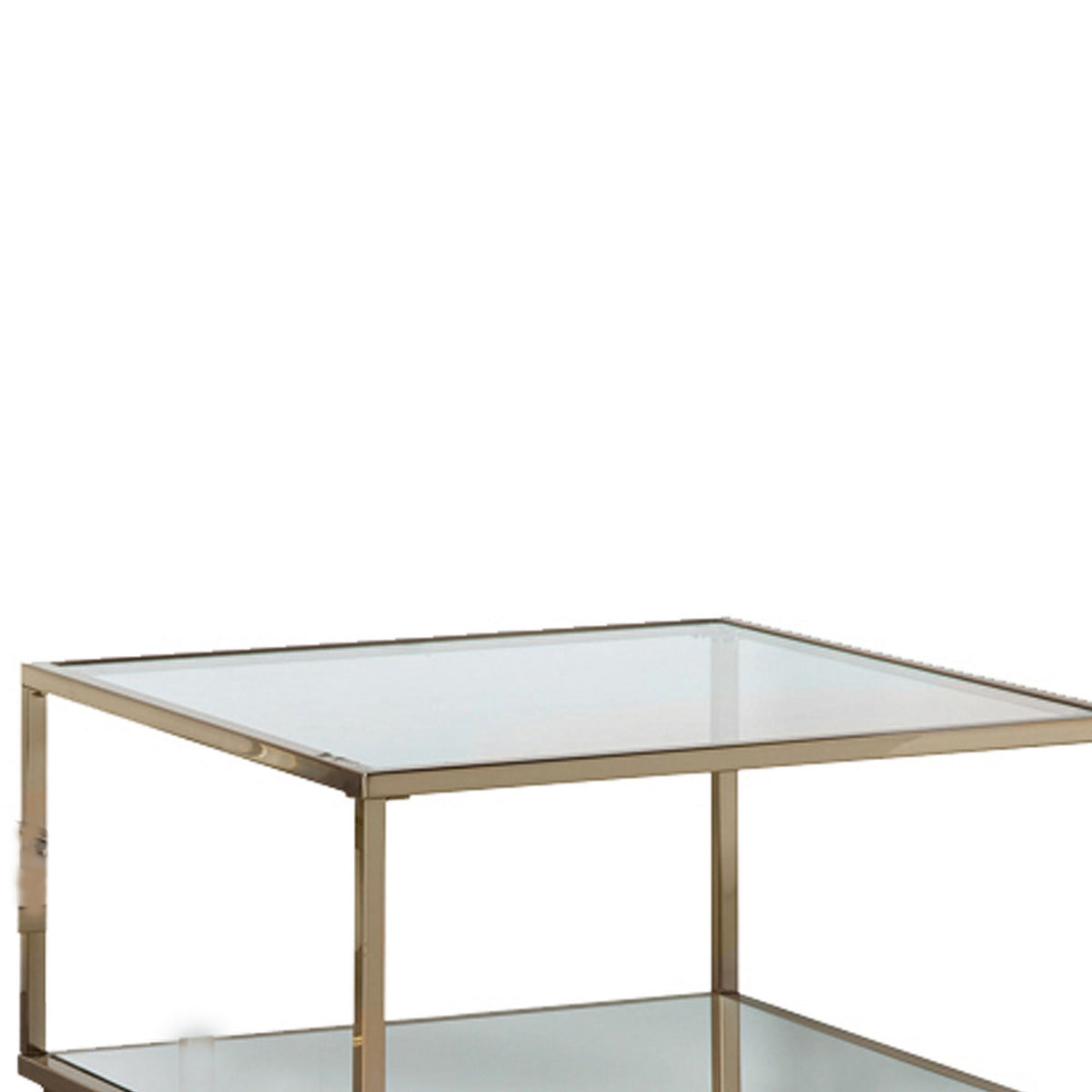 Glass Top Square Contemporary Table with Tubular Metal Base, Gold  - BM220237
