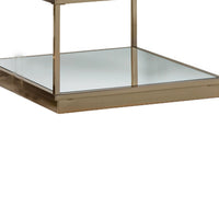 Glass Top Square Contemporary Table with Tubular Metal Base, Gold  - BM220237