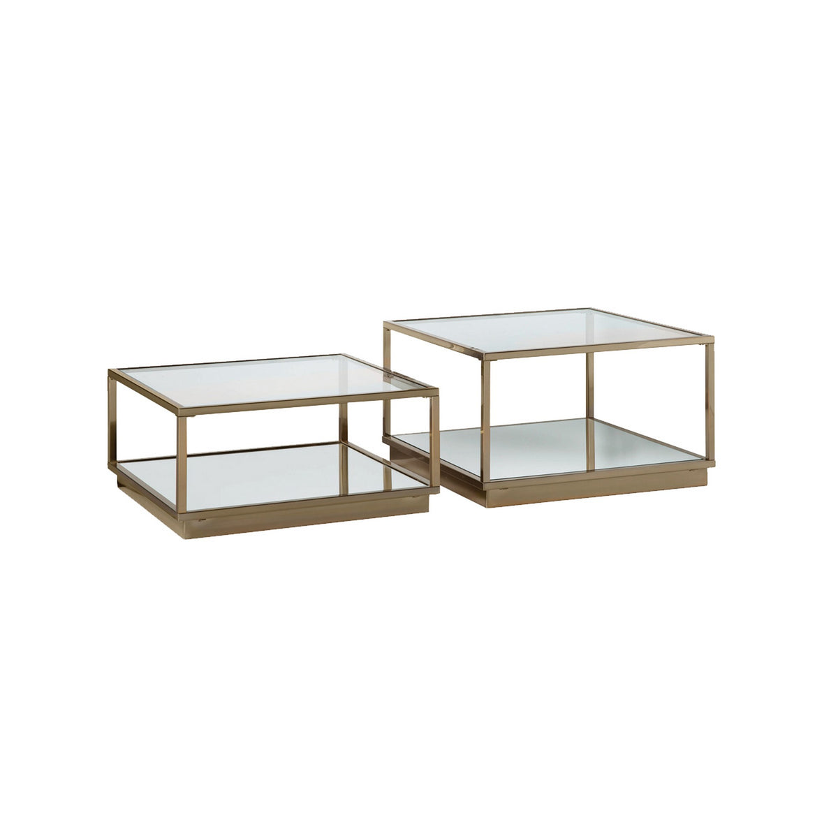 Glass Top Square Contemporary Table with Tubular Metal Base, Gold  - BM220237