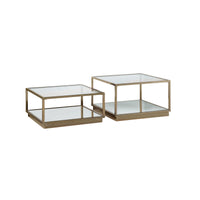 Glass Top Square Contemporary Table with Tubular Metal Base, Gold  - BM220237