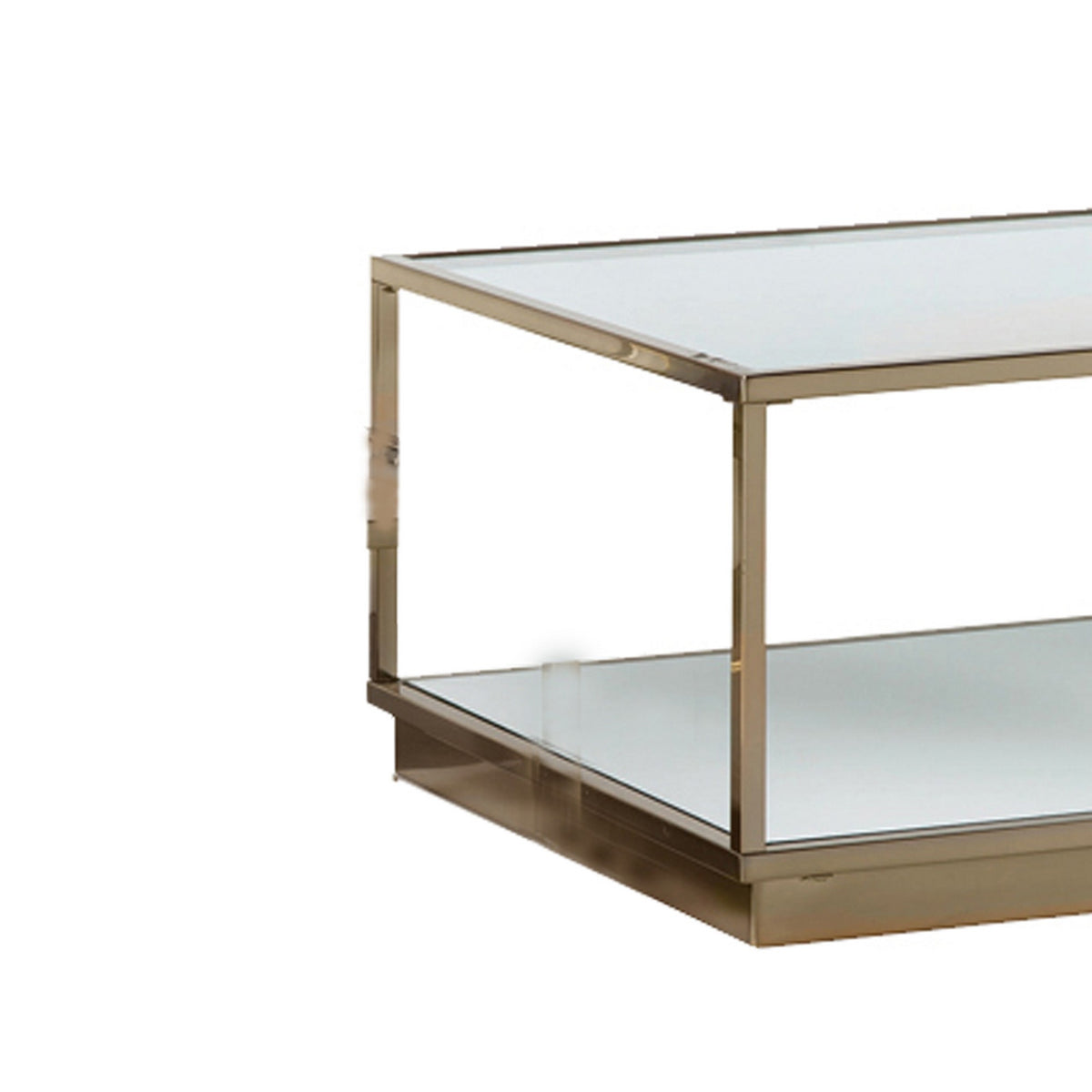 Glass Top Square Contemporary Table with Tubular Metal Base, Gold  - BM220237