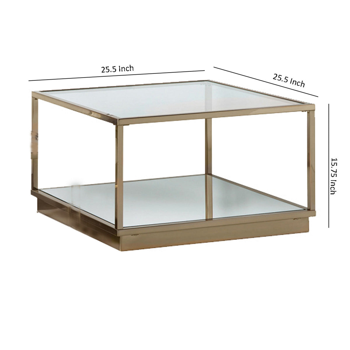 Glass Top Square Contemporary Table with Tubular Metal Base, Gold  - BM220237