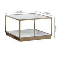 Glass Top Square Contemporary Table with Tubular Metal Base, Gold  - BM220237