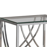 Tempered Glass Top End Table with Metal Tubular Legs, Chrome and Clear  - BM220279