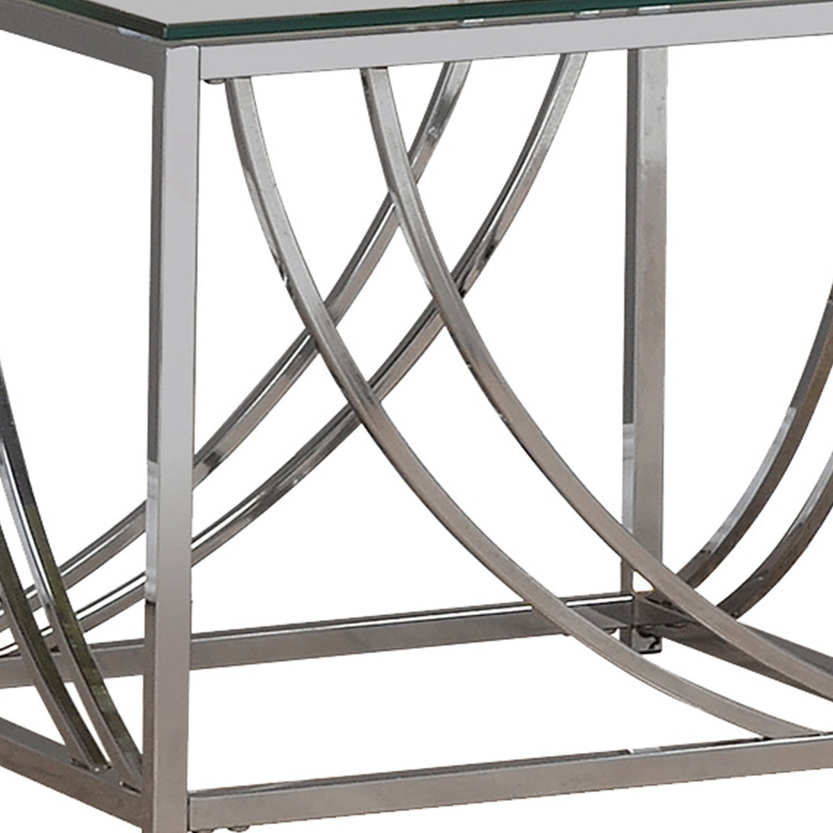 Tempered Glass Top End Table with Metal Tubular Legs, Chrome and Clear  - BM220279