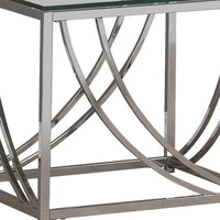 Tempered Glass Top End Table with Metal Tubular Legs, Chrome and Clear  - BM220279