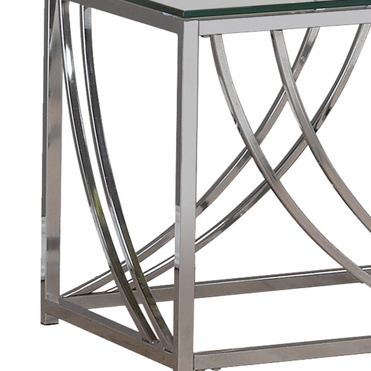 Tempered Glass Top End Table with Metal Tubular Legs, Chrome and Clear  - BM220279