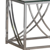 Tempered Glass Top End Table with Metal Tubular Legs, Chrome and Clear  - BM220279