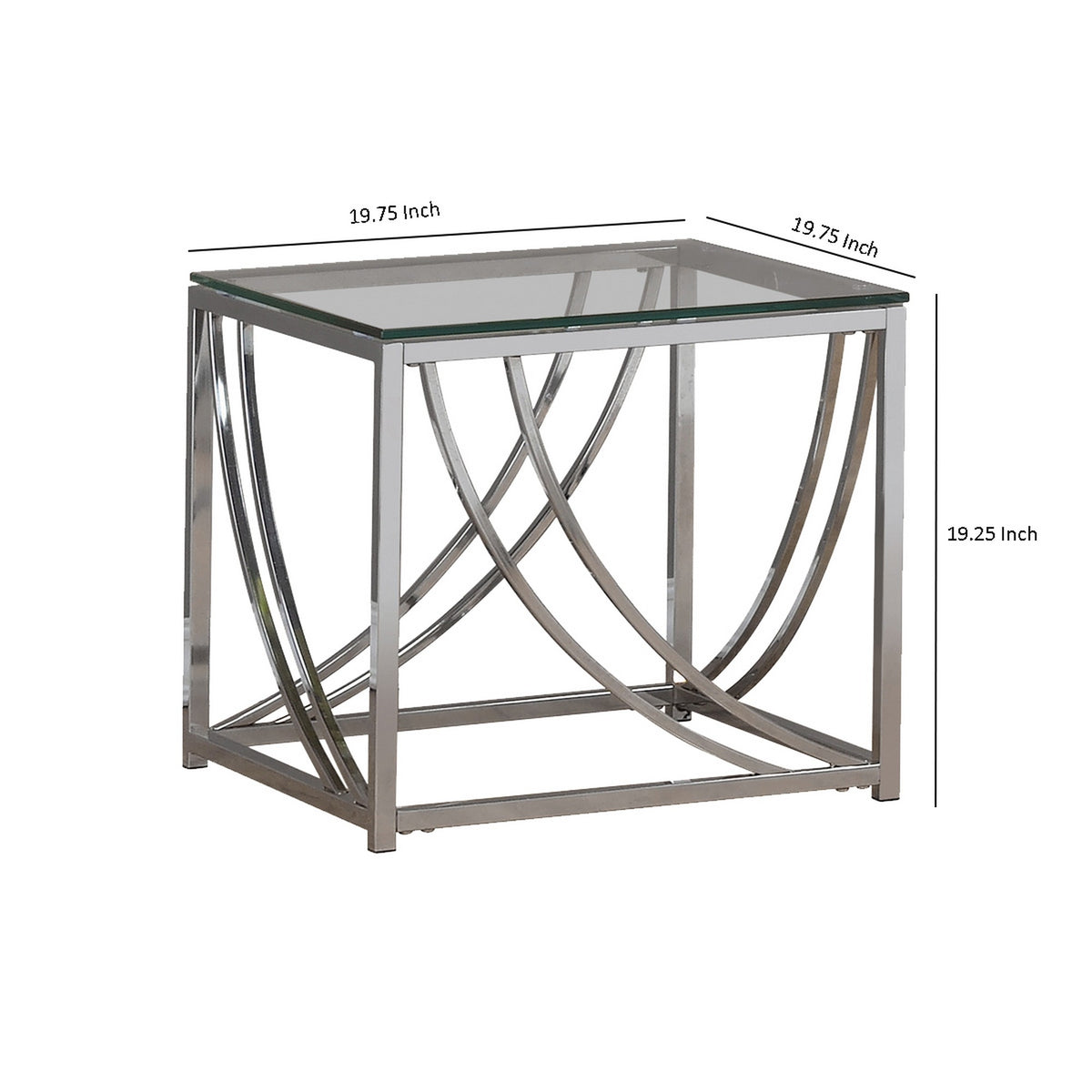 Tempered Glass Top End Table with Metal Tubular Legs, Chrome and Clear  - BM220279