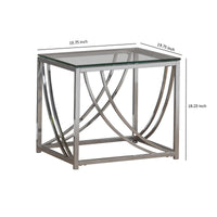 Tempered Glass Top End Table with Metal Tubular Legs, Chrome and Clear  - BM220279
