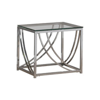 Tempered Glass Top End Table with Metal Tubular Legs, Chrome and Clear  - BM220279