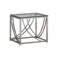 Tempered Glass Top End Table with Metal Tubular Legs, Chrome and Clear  - BM220279