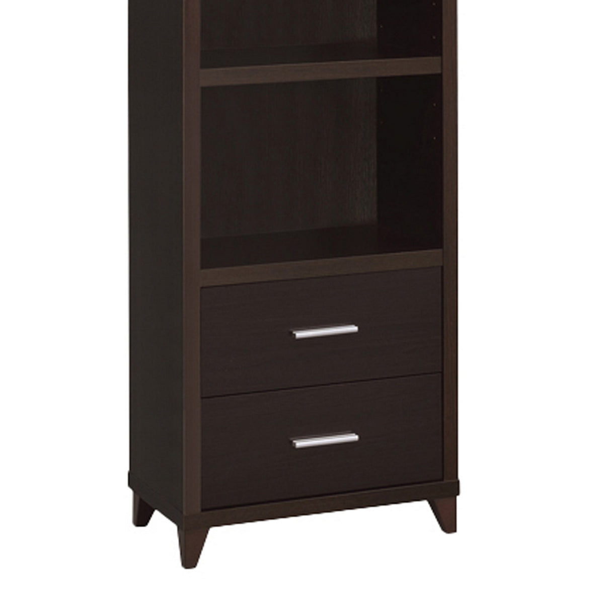 3 Shelf Wooden Media Tower with 2 Drawers, Dark Brown  - BM220300