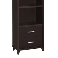 3 Shelf Wooden Media Tower with 2 Drawers, Dark Brown  - BM220300