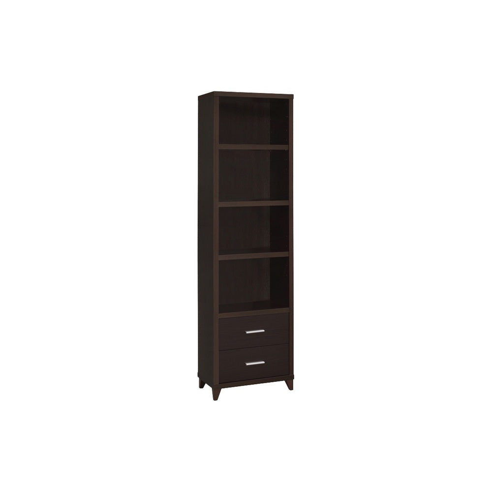 3 Shelf Wooden Media Tower with 2 Drawers, Dark Brown  - BM220300