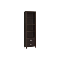 3 Shelf Wooden Media Tower with 2 Drawers, Dark Brown  - BM220300