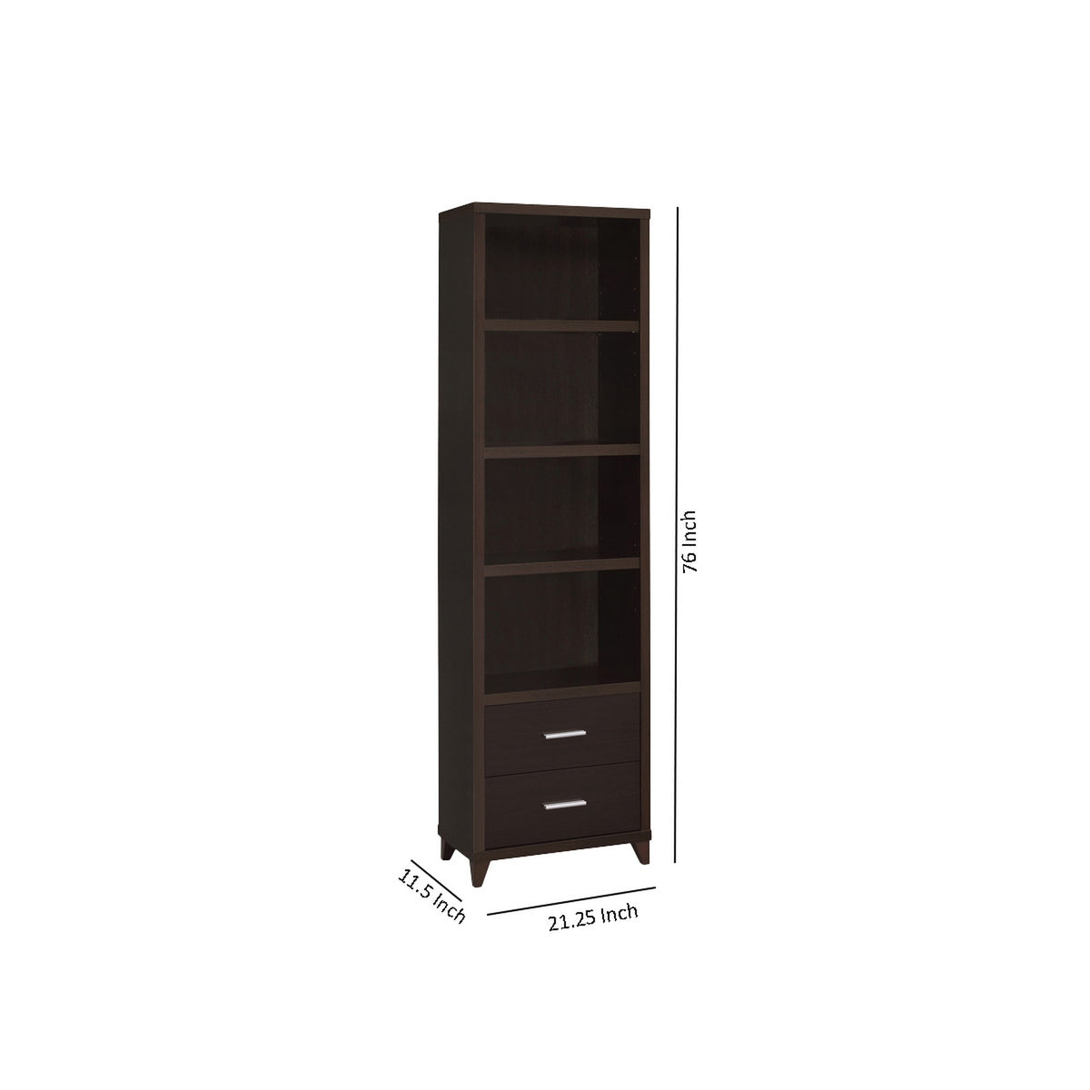 3 Shelf Wooden Media Tower with 2 Drawers, Dark Brown  - BM220300