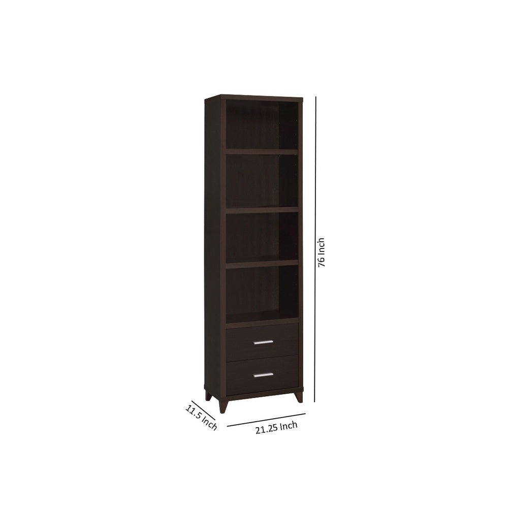 3 Shelf Wooden Media Tower with 2 Drawers, Dark Brown  - BM220300